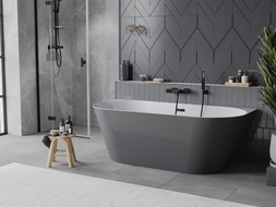 Mexen Oval Slim free-standing wall-adjacent bathtub 170 x 80 cm, white/grey, black overflow - 52661708062-70