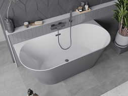 Mexen Oval Slim freestanding back-to-wall bathtub 170 x 80 cm, white/gray, gun metal overflow - 52661708062-95