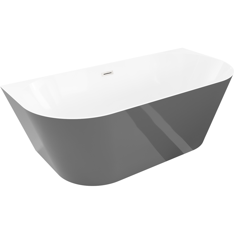 Mexen Oval Slim freestanding back-to-wall bath 170 x 80 cm, white/grey, brushed nickel overflow - 52661708062-97