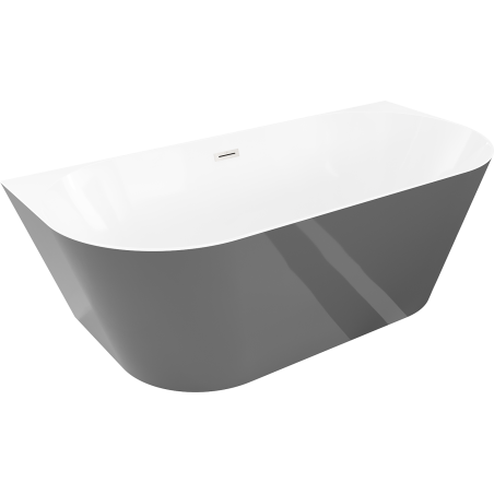 Mexen Oval Slim freestanding back-to-wall bath 170 x 80 cm, white/grey, brushed nickel overflow - 52661708062-97