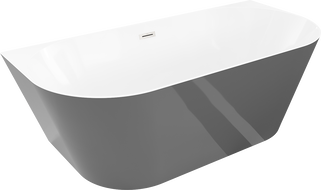 Mexen Oval Slim freestanding back-to-wall bathtub 170 x 80 cm, white/gray, brushed nickel overflow - 52661708062-97