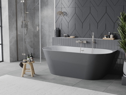 Mexen Oval Slim freestanding back-to-wall bath 170 x 80 cm, white/grey, brushed nickel overflow - 52661708062-97