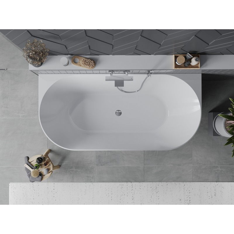 Mexen Oval Slim freestanding wall-adjacent bathtub 170 x 80 cm, white/black, chrome overflow - 52661708075-01