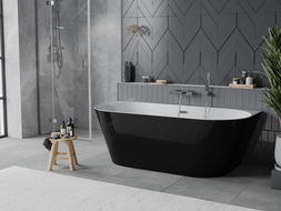 Mexen Oval Slim freestanding wall-adjacent bathtub 170 x 80 cm, white/black, chrome overflow - 52661708075-01