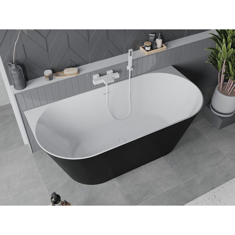 Mexen Oval Slim freestanding back-to-wall bathtub 170 x 80 cm, white/black, white overflow - 52661708075-20