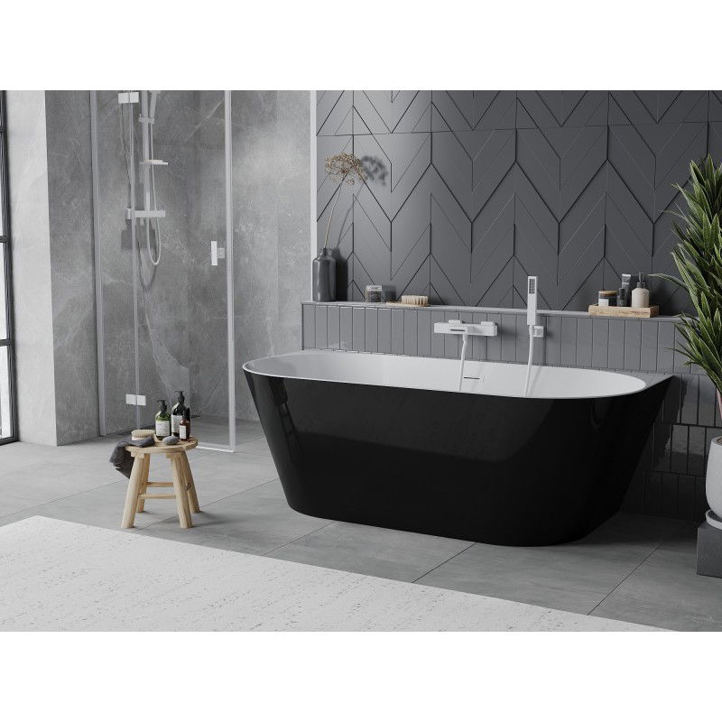 Mexen Oval Slim freestanding wall-mounted bath 170 x 80 cm, white/black, white overflow - 52661708075-20