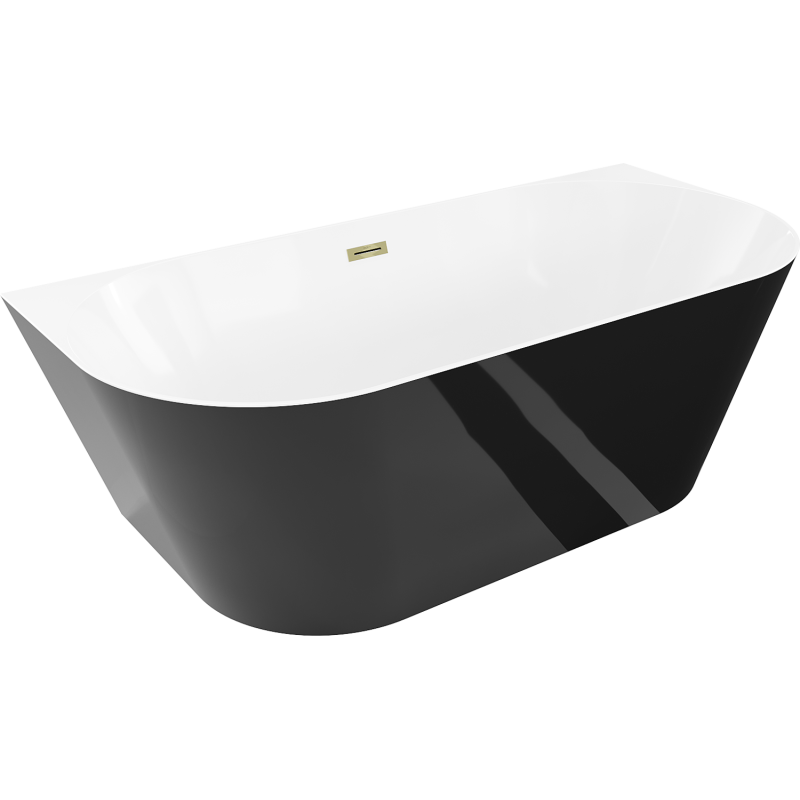 Mexen Oval Slim freestanding wall bathtub 170 x 80 cm, white/black, gold overflow - 52661708075-50