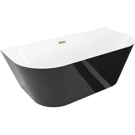 Mexen Oval Slim freestanding wall bathtub 170 x 80 cm, white/black, gold overflow - 52661708075-50