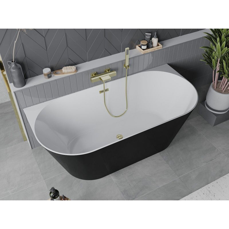 Mexen Oval Slim freestanding wall-mounted bath 170 x 80 cm, white/black, overflow golden - 52661708075-50