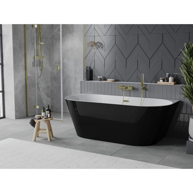 Mexen Oval Slim freestanding back-to-wall bathtub 170 x 80 cm, white/black, gold overflow - 52661708075-50