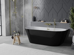 Mexen Oval Slim freestanding wall bathtub 170 x 80 cm, white/black, gold overflow - 52661708075-50