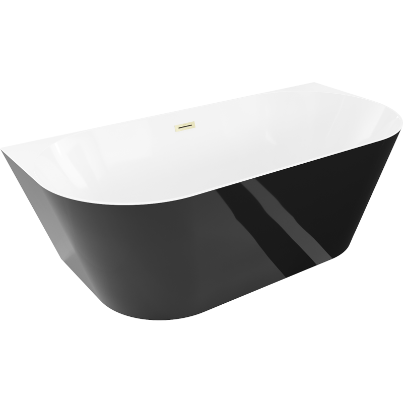 Mexen Oval Slim free-standing wall-adjacent bathtub 170 x 80 cm, white/black, brushed gold overflow - 52661708075-55