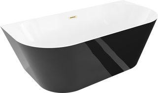 Mexen Oval Slim free-standing wall-adjacent bathtub 170 x 80 cm, white/black, brushed gold overflow - 52661708075-55