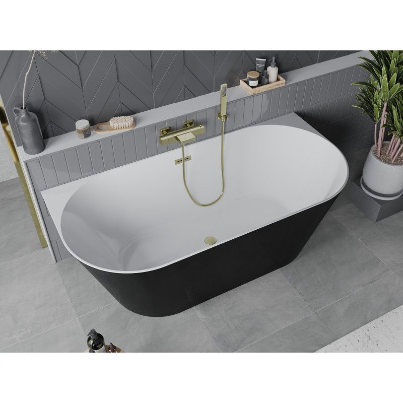 Mexen Oval Slim freestanding wall bathtub 170 x 80 cm, white/black, brushed gold overflow - 52661708075-55