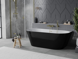 Mexen Oval Slim free-standing wall-adjacent bathtub 170 x 80 cm, white/black, brushed gold overflow - 52661708075-55