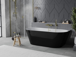 Mexen Oval Slim freestanding wall-adjacent bath 170 x 80 cm, white/black, brushed gold overflow - 52661708075-55