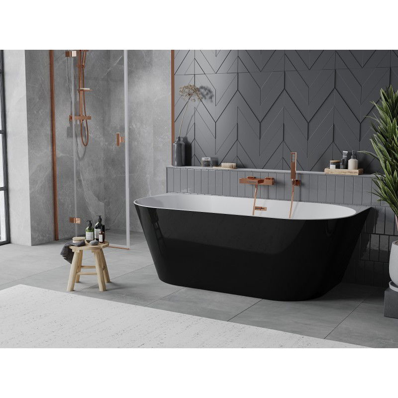 Mexen Oval Slim Free-standing Wall-attached Bathtub 170 x 80 cm, White/Black, Rose Gold Overflow - 52661708075-60
