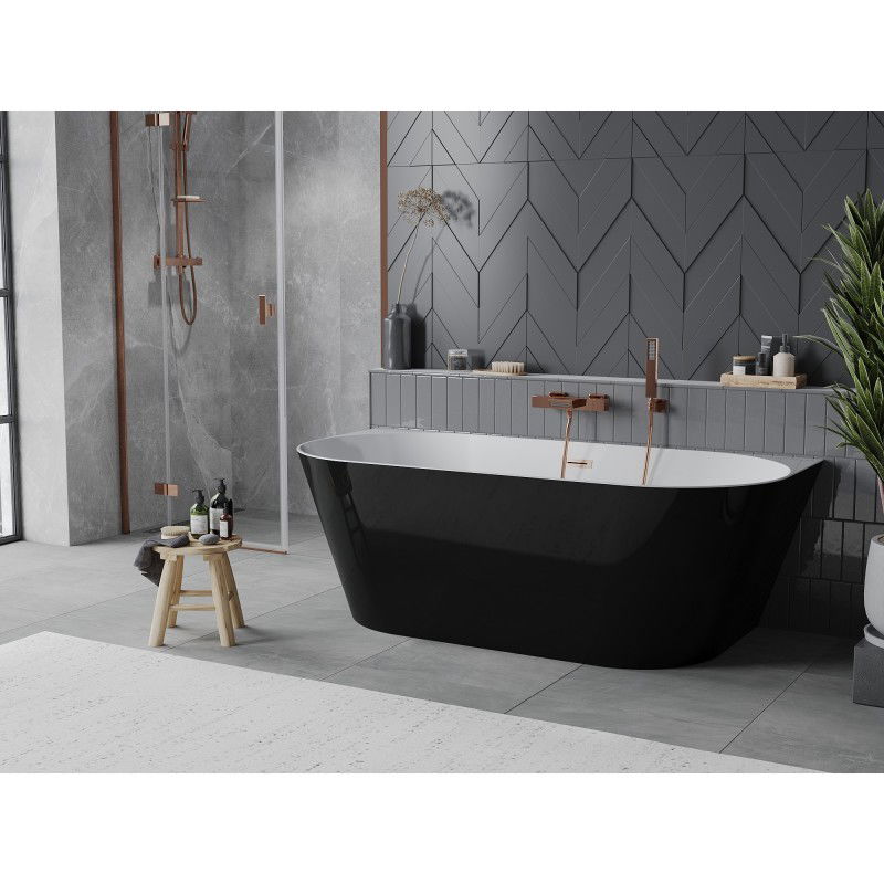 Mexen Oval Slim freestanding wall bathtub 170 x 80 cm, white/black, brushed copper overflow - 52661708075-65