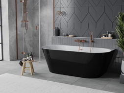 Mexen Oval Slim freestanding wall bathtub 170 x 80 cm, white/black, brushed copper overflow - 52661708075-65