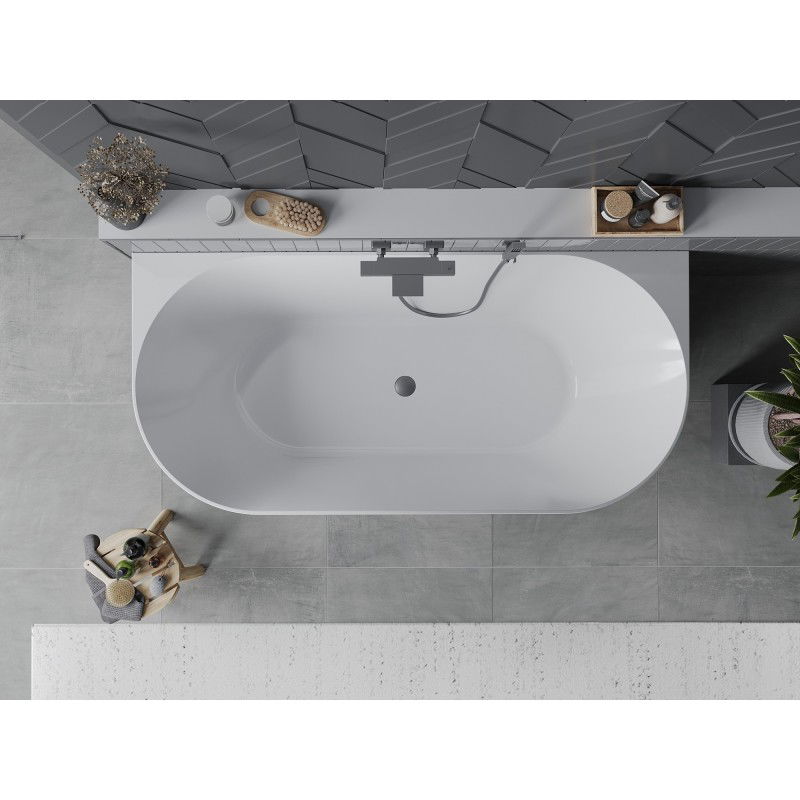Mexen Oval Slim freestanding back-to-wall bath 170 x 80 cm, white/black, brushed gun gray overflow - 52661708075-66