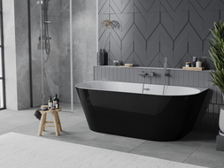 Mexen Oval Slim freestanding back-to-wall bath 170 x 80 cm, white/black, brushed gun gray overflow - 52661708075-66