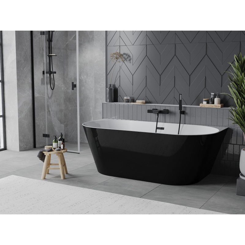 Mexen Oval Slim freestanding wall-adjacent bathtub 170 x 80 cm, white/black, black overflow - 526817-70 - MEX--52661708075-70