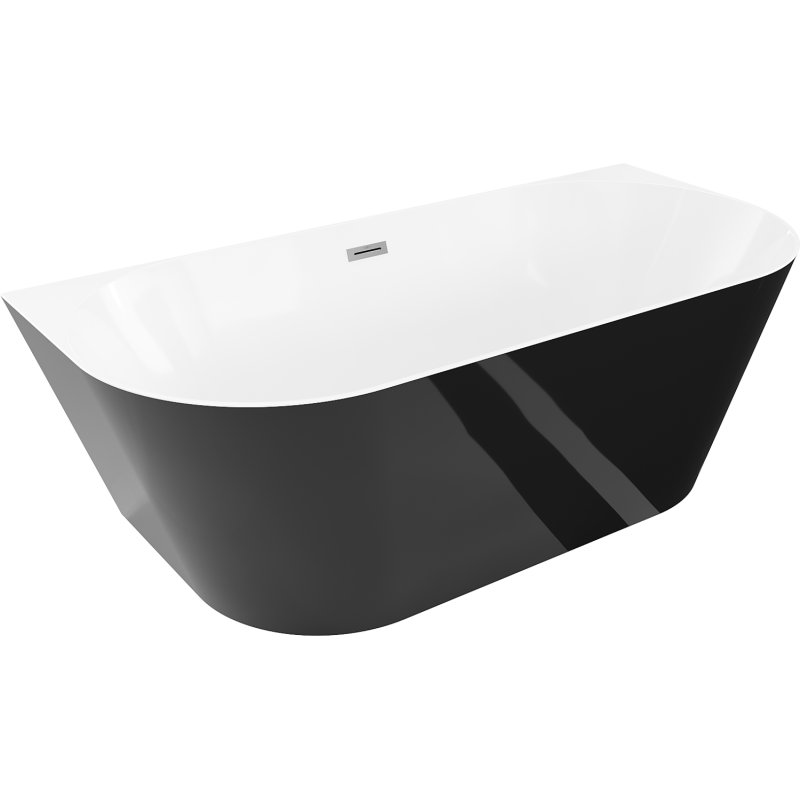 Mexen Oval Slim 170 x 80 cm Freestanding Back-to-wall Bath, White/Black, Overflow Gun Metal - 52661708075-95