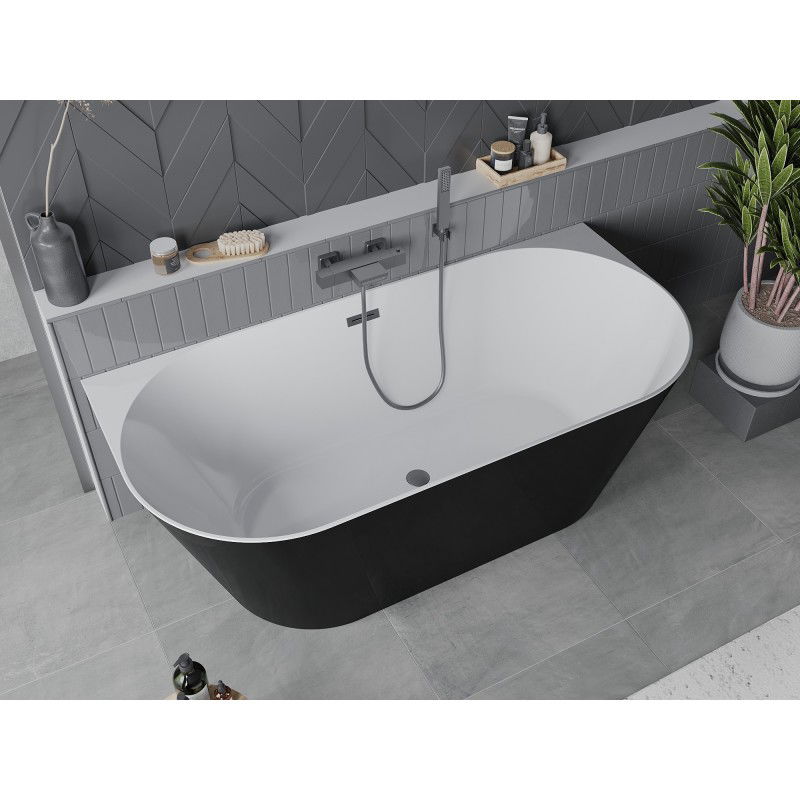 Mexen Oval Slim 170 x 80 cm Freestanding Back-to-wall Bath, White/Black, Overflow Gun Metal - 52661708075-95