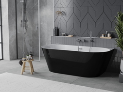 Mexen Oval Slim 170 x 80 cm Freestanding Back-to-wall Bath, White/Black, Overflow Gun Metal - 52661708075-95