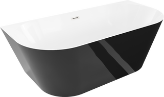 Mexen Oval Slim freestanding wall-adjacent bath 170 x 80 cm, white/black, brushed nickel overflow - 52661708075-97