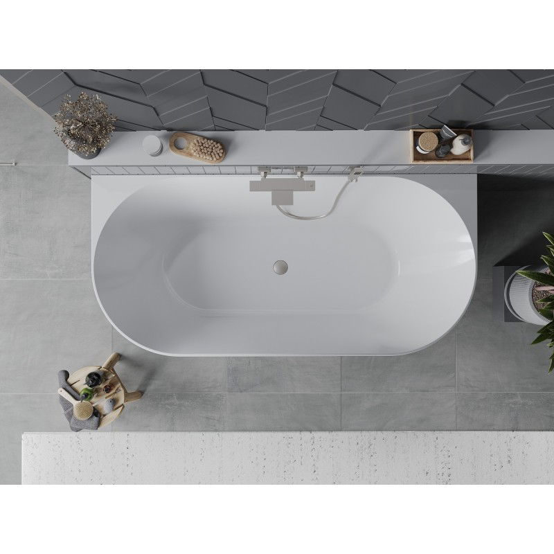 Mexen Oval Slim freestanding wall-adjacent bath 170 x 80 cm, white/black, brushed nickel overflow - 52661708075-97