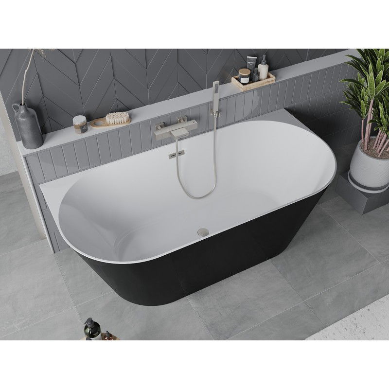 Mexen Oval Slim freestanding wall-adjacent bath 170 x 80 cm, white/black, brushed nickel overflow - 52661708075-97