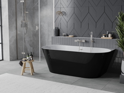 Mexen Oval Slim freestanding wall-adjacent bath 170 x 80 cm, white/black, brushed nickel overflow - 52661708075-97
