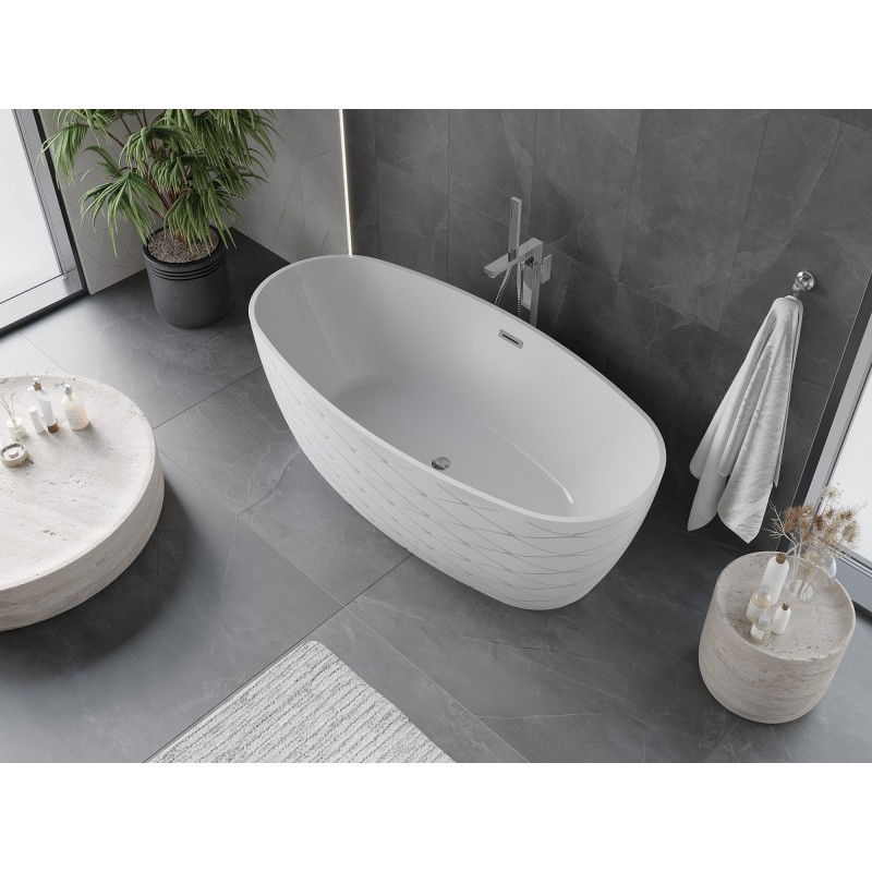 Mexen Olea free-standing bath pattern 170 x 80 cm, white, chrome overflow - 52821708000-01
