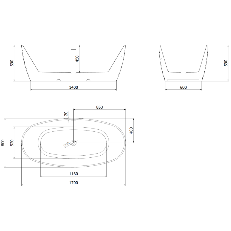 Mexen Olea freestanding bath pattern 170 x 80 cm, white, gold overflow - 52821708000-50