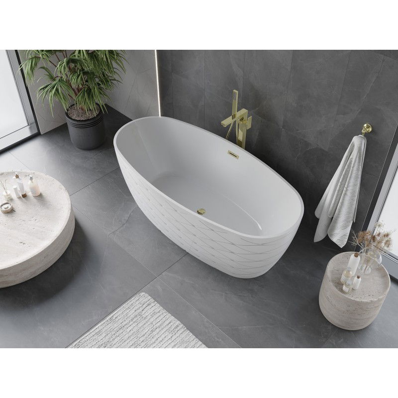 Mexen Olea freestanding bath pattern 170 x 80 cm, white, gold overflow - 52821708000-50