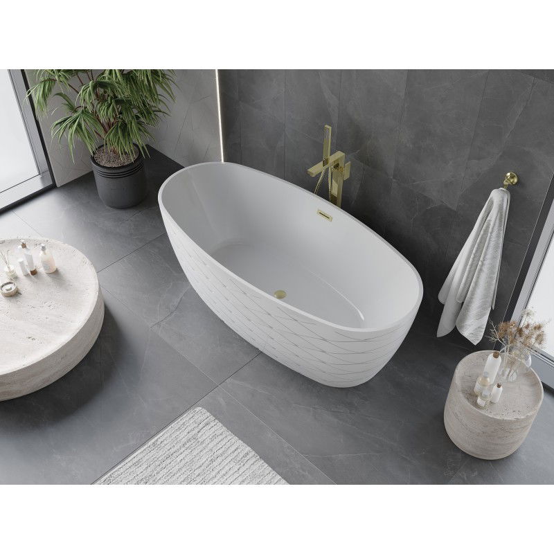 Mexen Olea freestanding bath model 170 x 80 cm, white, overflow gold brushed - 52821708000-55
