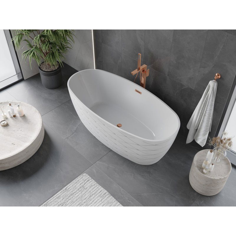 Mexen Olea freestanding bath pattern 170 x 80 cm, white, overflow rose gold - 52821708000-60