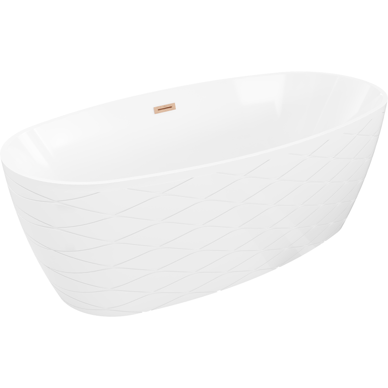 Mexen Olea freestanding bath pattern 170 x 80 cm, white, brushed copper overflow - 52821708000-65