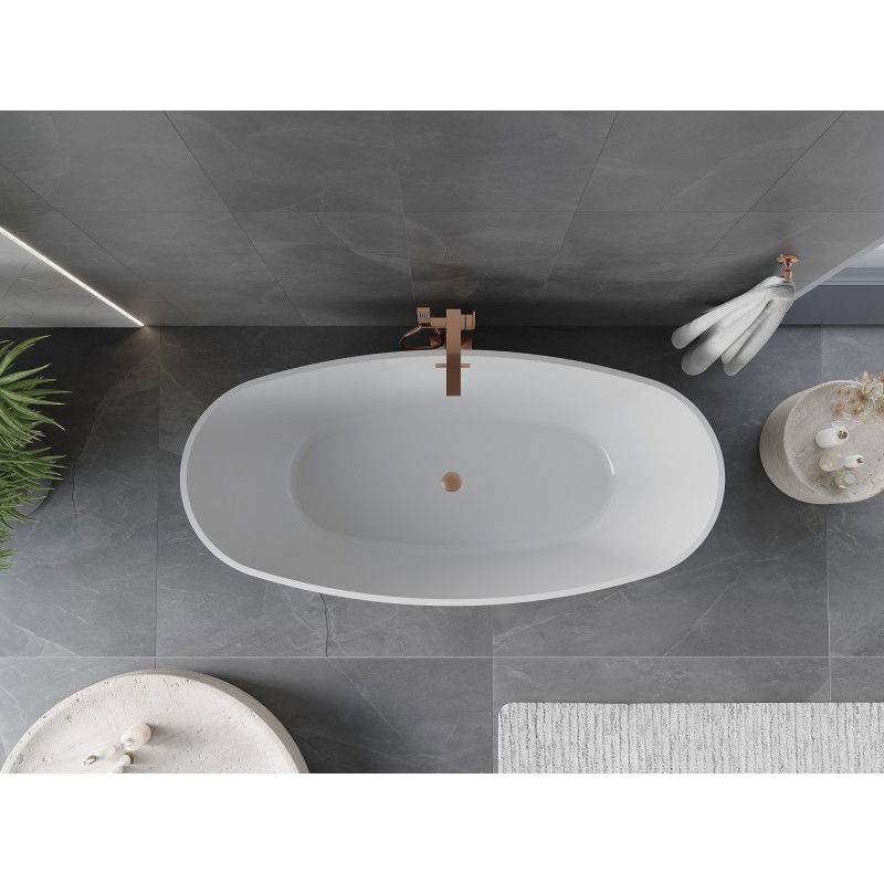 Mexen Olea freestanding bath pattern 170 x 80 cm, white, brushed copper overflow - 52821708000-65