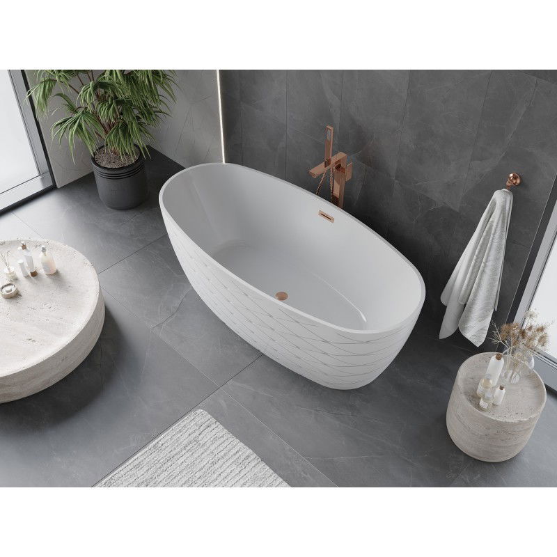 Mexen Olea freestanding bath pattern 170 x 80 cm, white, brushed copper overflow - 52821708000-65