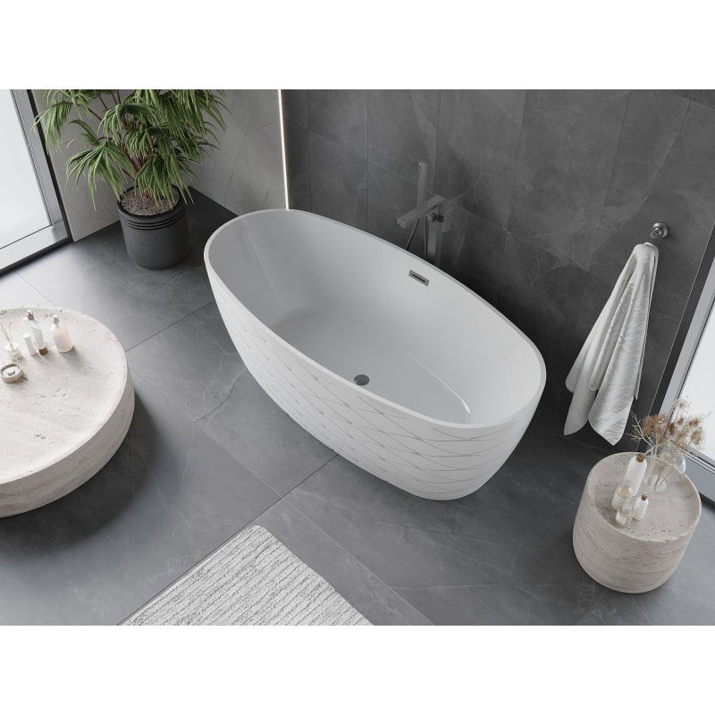 Mexen Olea freestanding bath 170 x 80 cm, white, brushed gun gray overflow - 52821708000-66