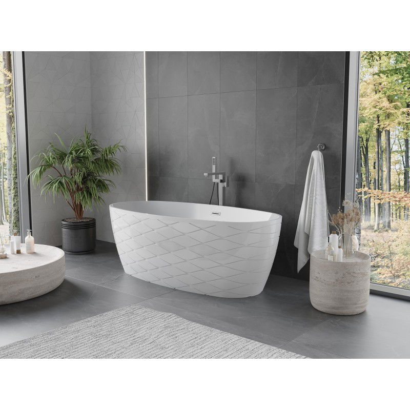 Mexen Olea freestanding bath 170 x 80 cm, white, brushed gun gray overflow - 52821708000-66