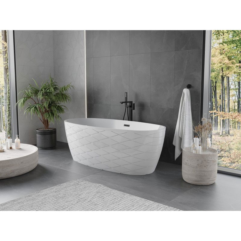 Mexen Olea freestanding bath pattern 170 x 80 cm, white, black overflow - 52821708000-70