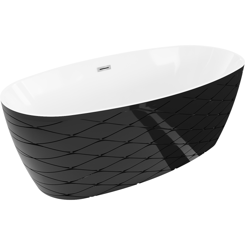 Mexen Olea free-standing bath model 170 x 80 cm, white/black, chrome overflow - 52821708075-01