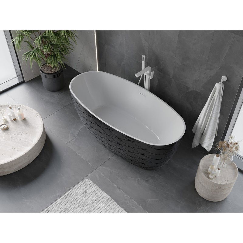 Mexen Olea freestanding bath pattern 170 x 80 cm, white/black, white overflow - 52821708075-20