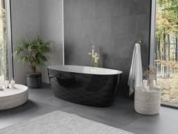 Mexen Olea freestanding bathtub pattern 170 x 80 cm, white/black, gold overflow - 52821708075-50