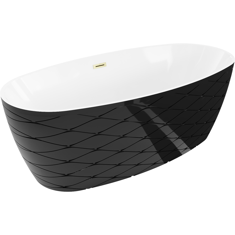 Mexen Olea freestanding bathtub pattern 170 x 80 cm, white/black, brushed gold overflow - 52821708075-55