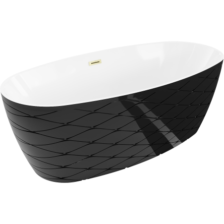 Mexen Olea freestanding bathtub pattern 170 x 80 cm, white/black, brushed gold overflow - 52821708075-55