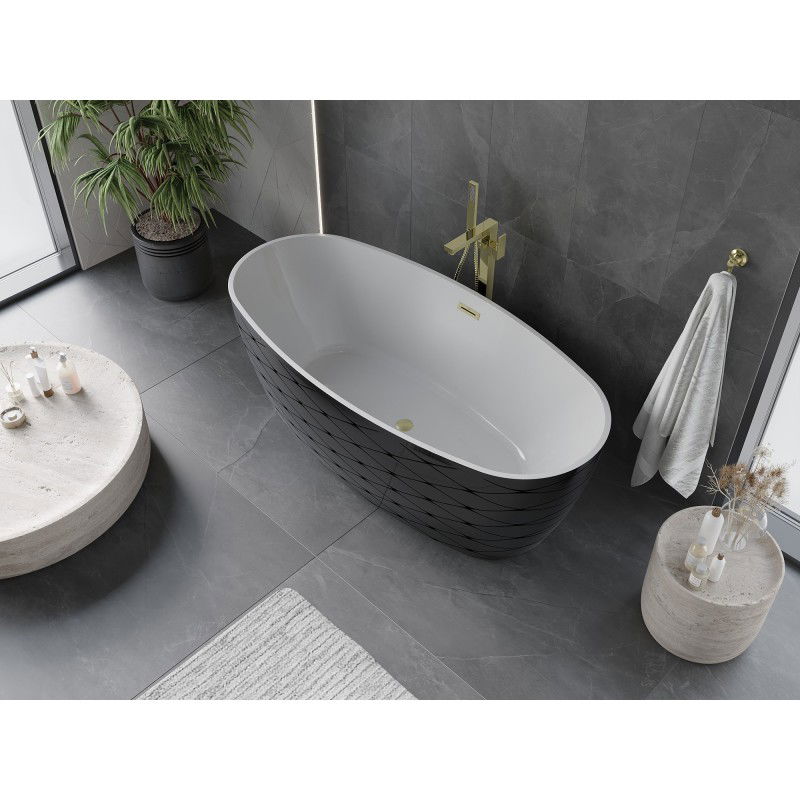 Mexen Olea freestanding bathtub pattern 170 x 80 cm, white/black, brushed gold overflow - 52821708075-55